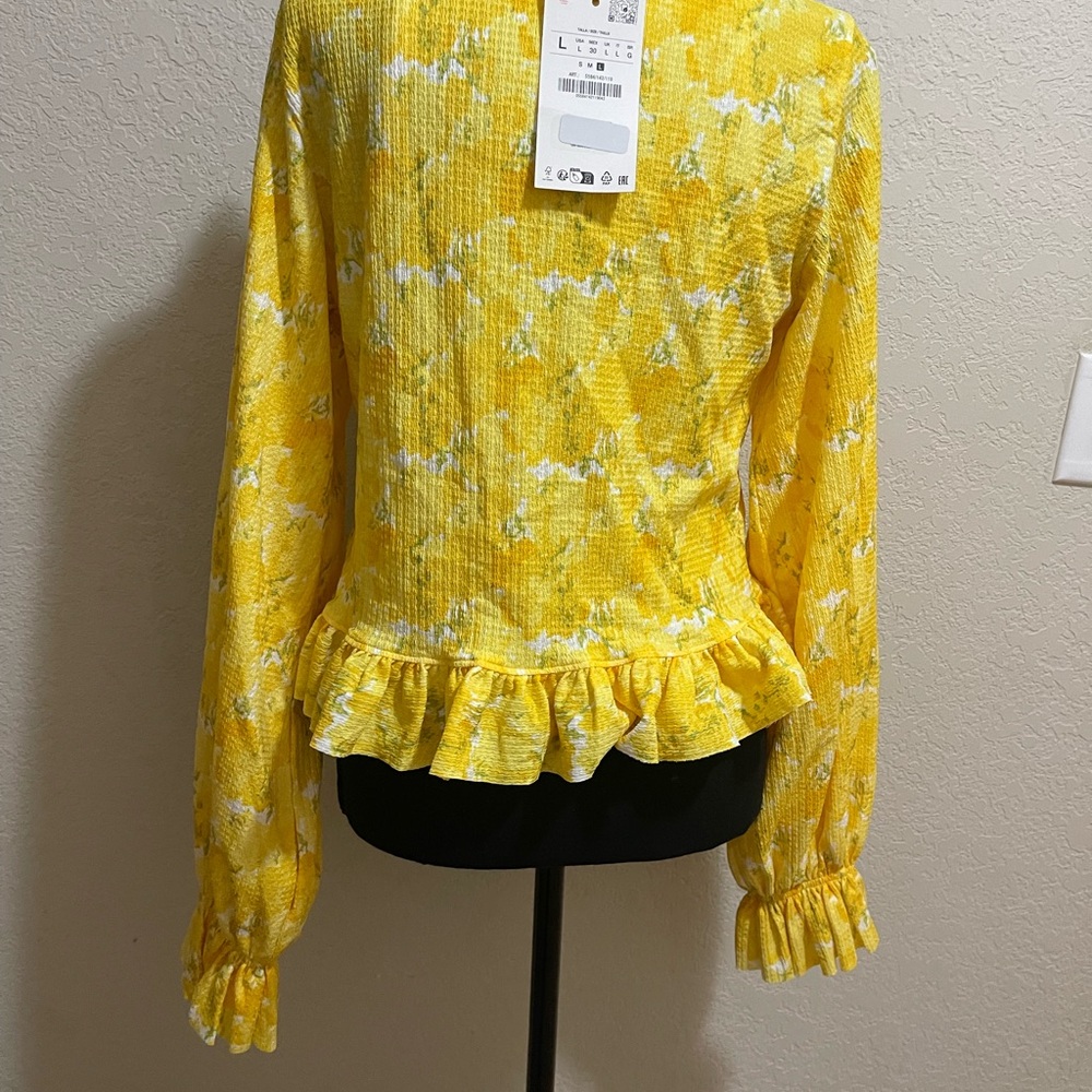 Zara Yellow Ruffle Lace Tie-Front Blouse - Picture 4 of 6